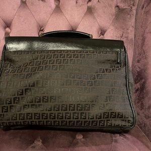 Fendi Black and Brown Logo Briefcase
